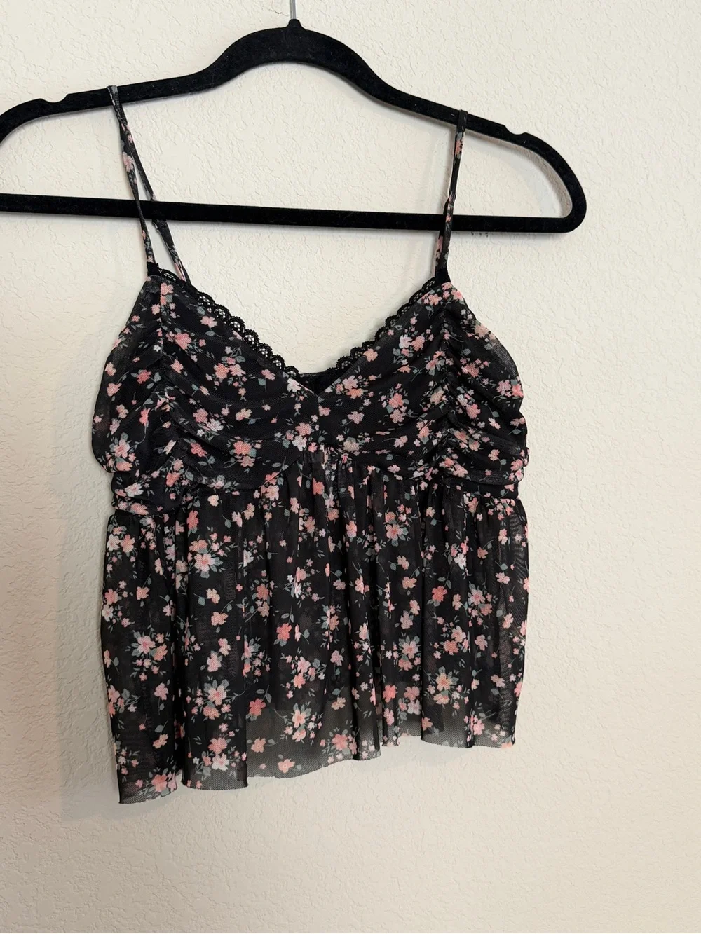 RSQ Black Floral Lace-Trim Camisole with Pink Accents - Picture 2 of 4